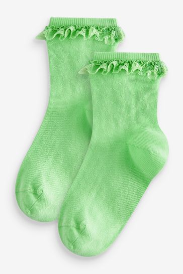 Green Cotton Rich Ruffle Ankle Socks 2 Pack