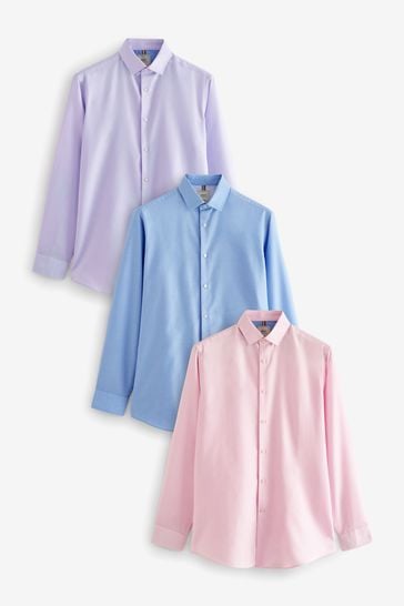 Lilac Purple/Blue/Pink Slim Fit Easy Care Single Cuff Shirts 3 Pack