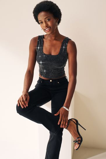 Black sequin vest top store