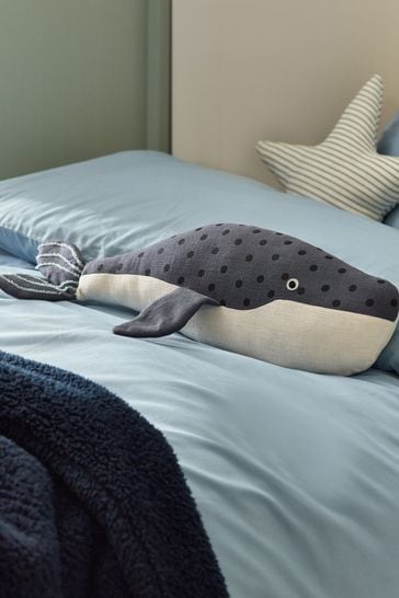 Blue Applique Whale Toy Cushion