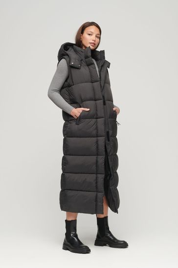 Buy Superdry Black Hooded Ripstop Longline Gilet from Next Hungary