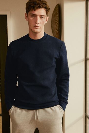Navy Crew Sweatshirt Textured Crew Sweatshirt