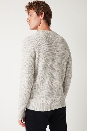 Buy Grey Ecru Natural Regular Knitted Textured High Crew Jumper from Next Luxembourg