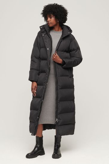 Superdry Black Maxi Hooded Puffer Coat