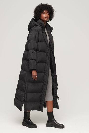 Superdry Black Maxi Hooded Puffer Coat