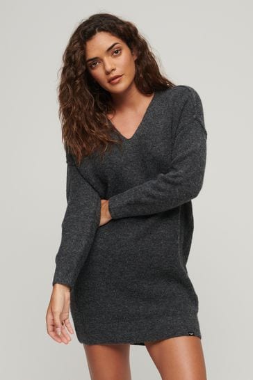 Buy Superdry Grey V Neck Knit Jumper Dress from Next Luxembourg