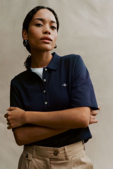 Buy GANT Blue Slim Shield Pique 100 Cotton Polo Shirt from Next Italy