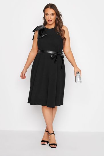Buy Yours Curve London PU Bow Shoulder Skater Dress Next