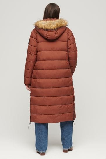 Buy Superdry Brown Faux Fur Hood Longline Puffer Jacket from Next
