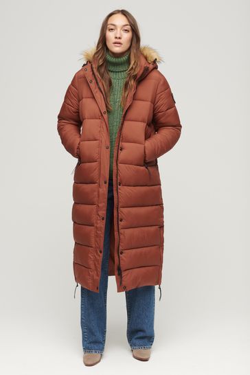 Buy Superdry Brown Faux Fur Hood Longline Puffer Jacket from Next Lithuania