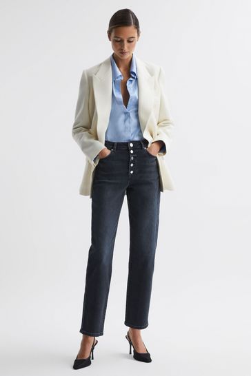 Buy Reiss Black Maisie Cropped Mid Rise Straight Leg Jeans from