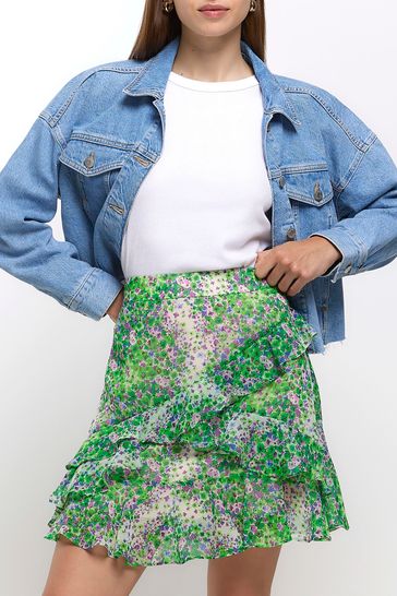 Green flounce mini skirt new arrivals
