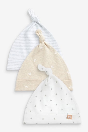 Neutral 3 Pack Tie Top Baby Hats (0-12mths)