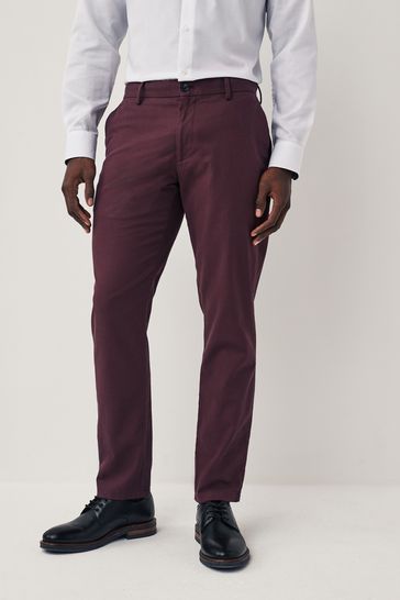 Burgundy Red Slim Smart Textured Chino Trousers