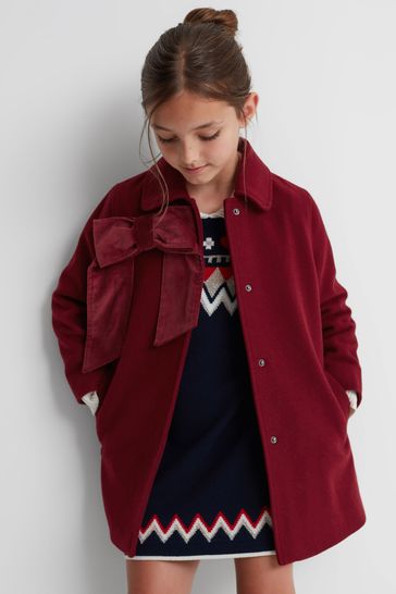 Reiss Red Valerie Junior Wool Blend Bow Coat