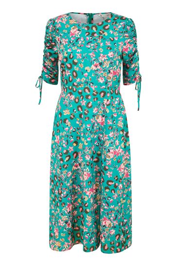 Buy Yumi Green Animal Print Ruched Sleeve Midi Dress from Next USA