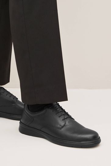 Black Wide Fit Leather Derby Shoes