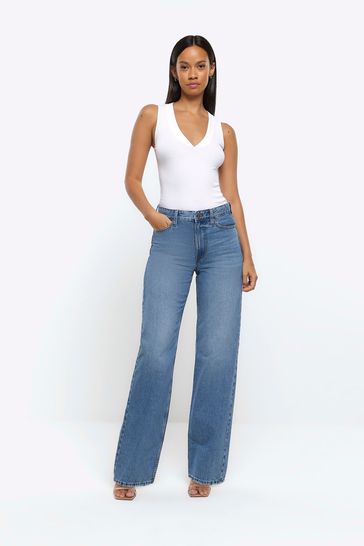 River Island Blue 90s Straight High Rise Jeans