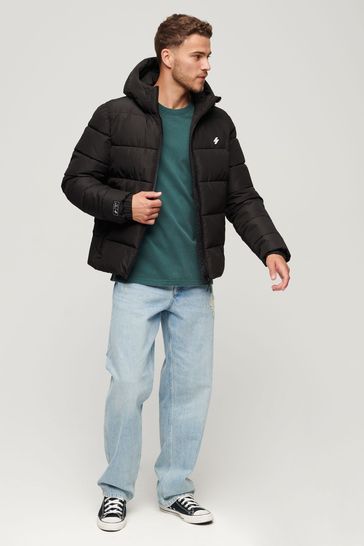 Superdry sport puffer borg crop jacket blac clearance