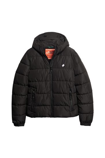 Buy Superdry Black Hooded Mens Sports Puffer Jacket from Next Latvia