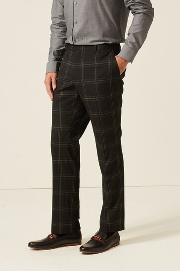 Buy Black Tailored Fit Trimmed Check Suit Trousers from Next Luxembourg