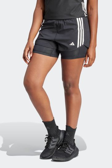 adidas Black Performance 3 Strip 2 in 1 Shorts