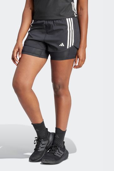 adidas Black Performance 3 Strip 2 in 1 Shorts