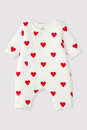 Petit Bateau White Heart Quilted Romper