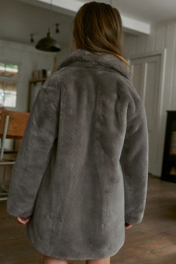 Grey faux fur longline coat 2025