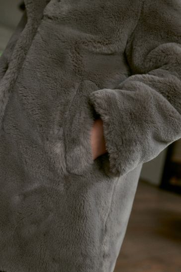 Wallis charcoal faux fur coat cheap