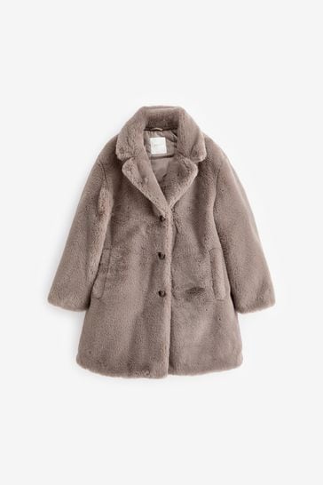 Grey faux fur longline coat sales