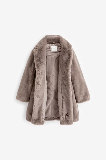 Grey faux fur longline cheap coat