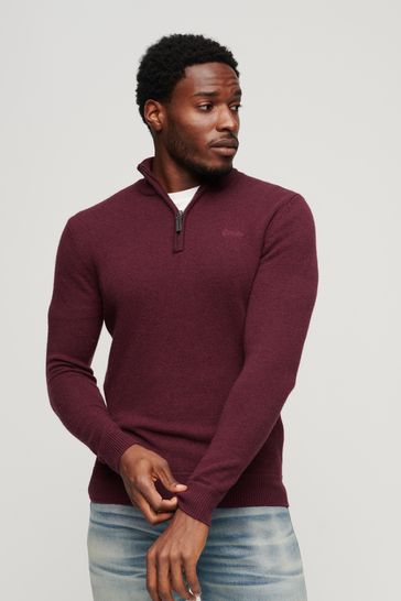 Superdry Red Essential Embroided Knitwear Henley Jumper