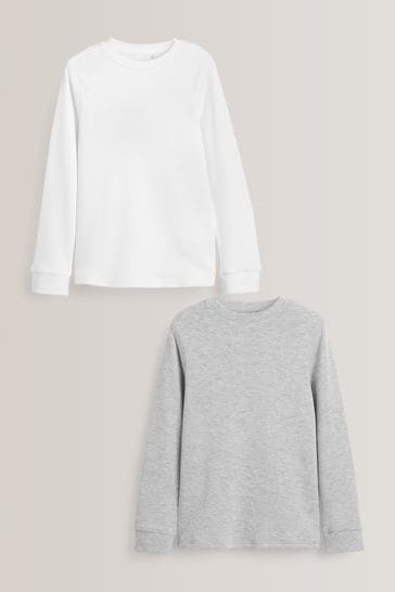 Pack de 2 camisetas térmicas de manga larga en gris/blanco (2-16años)
