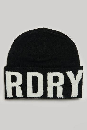 Superdry Black Branded Knitted Beanie Hat