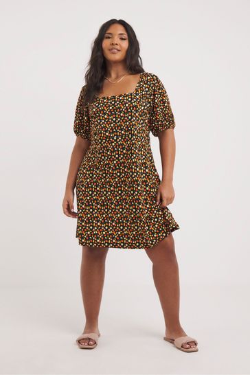 Buy Simply Be Fruit Print Supersoft Tea Black Dress from Next