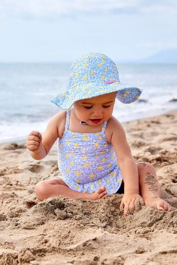 JoJo Maman Bébé Blue Lemon UPF 50 Floppy Sun Hat