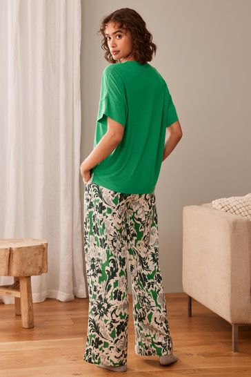 Buy Green Floral Linen Blend Short Sleeve Pyjamas from Next USA