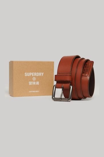 Superdry Brown Badgeman Belt In Box