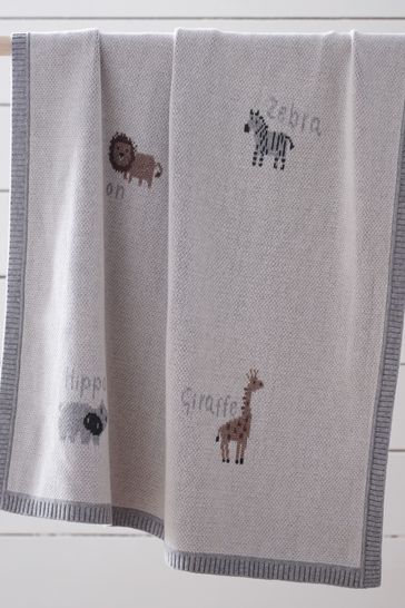 The White Company Grey Organic Safari Alphabet Blanket