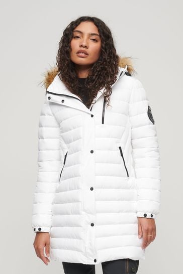 Buy Superdry White Fuji Hooded Mid Length Puffer Coat from Next Luxembourg