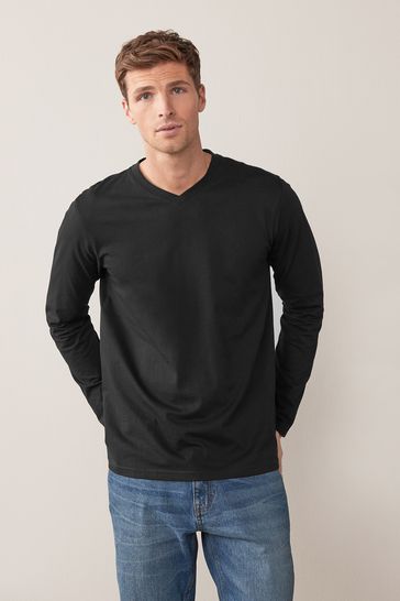 Black Long Sleeve V-Neck T-Shirt