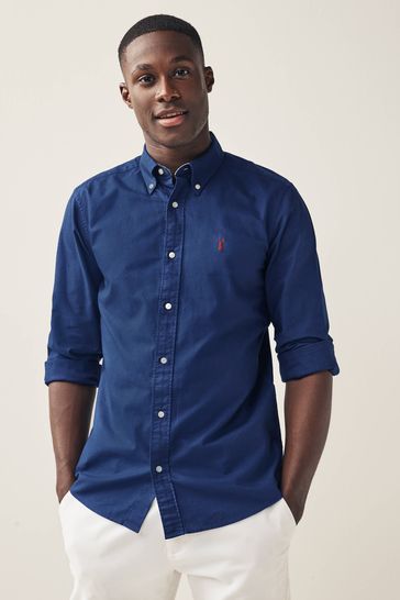 Cobalt Blue Slim Fit Long Sleeve Oxford Shirt