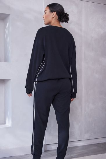 Buy Black Waffle Cotton Long Sleeve Pyjamas from Next Luxembourg