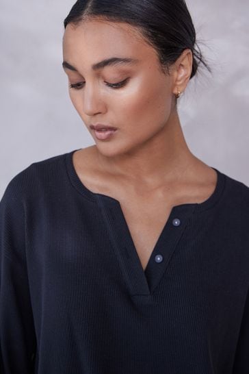Buy Black Waffle Cotton Long Sleeve Pyjamas from Next Luxembourg