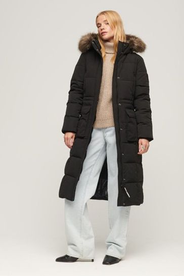 Superdry Black Everest Longline Puffer Coat