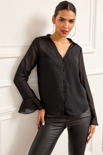 Buy Black V Neck Long Sleeve Blouse from Next Netherlands