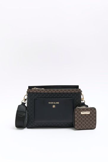 River Island Black Tri Comp Contrast X Body Bag