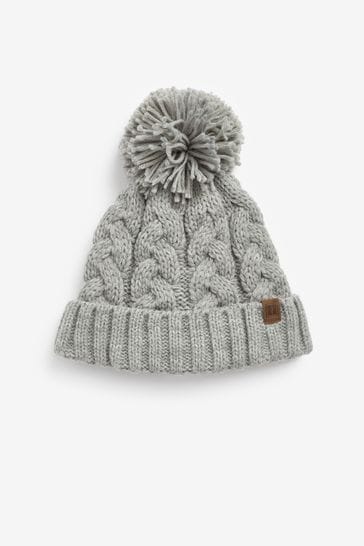 Grey Knitted Cable Pom Hat (1-16yrs)