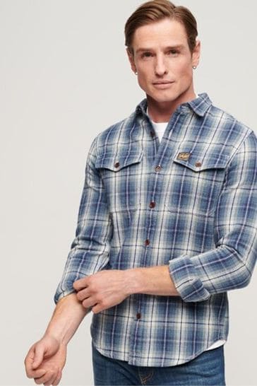 Superdry Blue Cotton Worker Check Shirt